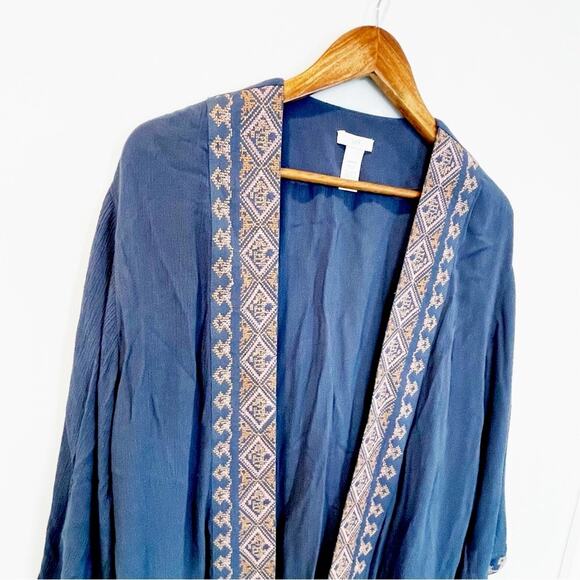 J. Jill Geometric Trim Kimono Navy Blue One Size Fits Most EUC - Picture 7 of 14